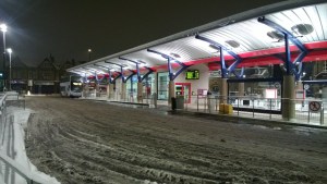 Pudsey Bus Station in the snow