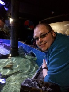 Cameron and the Ray Tank at the Sea Life Centre in Scarborough