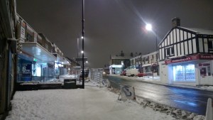 Pudsey Town Centre in the snow